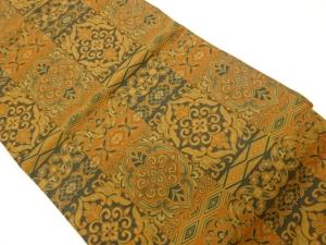 縞に華紋・草花・菱模様織出し名古屋帯